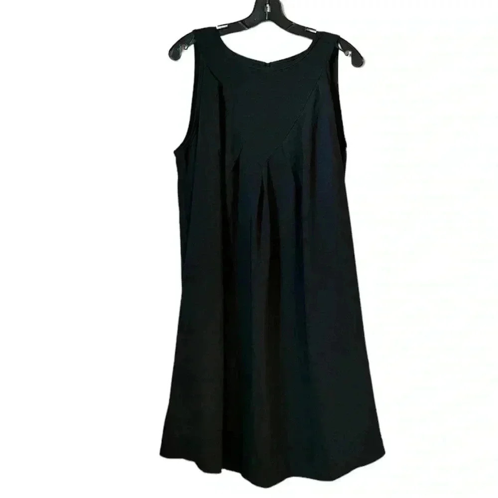 Elegant Black Sleeveless A-Line Midi Dress Women’s 1XL Classic Round Neck